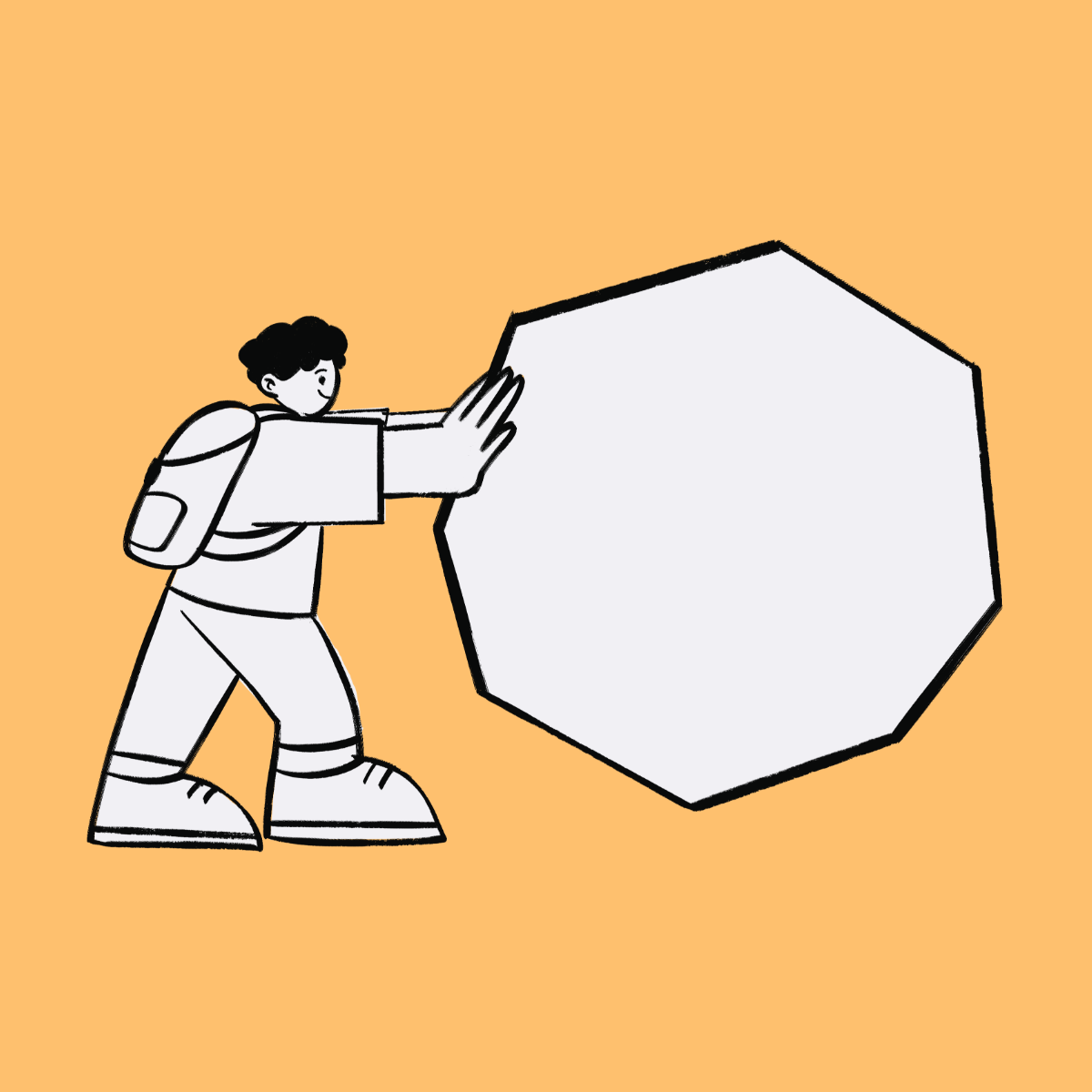 Person pushing a heptagon shape